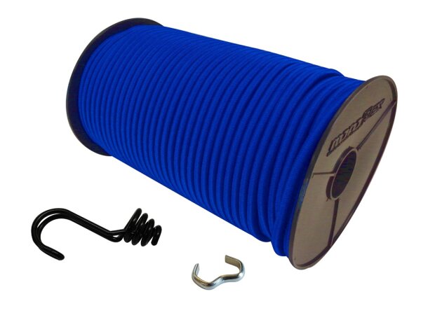 Expanderseil in Blau mit invertiertem Spiralhaken und Seilklemmen 10m 10 Stück