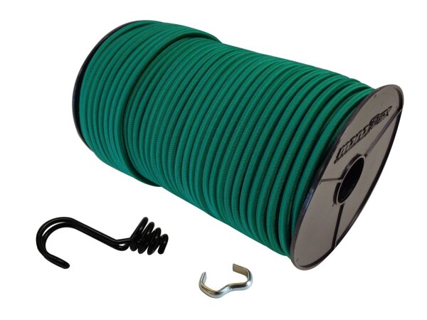 Expanderseil in Grün mit invertiertem Spiralhaken und Seilklemmen 10m 10 Stück