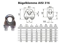 6mm 4 Stück Edelstahl Bügelklemme für Drahtseile AISI 316 V4A