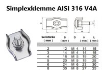 3mm 10 Stück Edelstahl Simplex Klemme für Drahtseile AISI 316 V4A