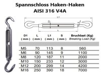 M5 1 Stück Edelstahl Spannschloss Spanner Haken-Haken für Drahtseile AISI 316 V4A