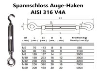 M5 1 Stück Edelstahl Spannschloss Spanner Haken-Auge für Drahtseile AISI 316 V4A