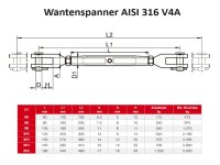 M4 1 Stück Edelstahl Wantenspanner Spannschloss Gabel-Gabel für Drahtseile AISI 316 V4A