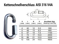 5mm 1 Stück Edelstahl Kettenschnellverbinder Notglied AISI 316 V4A