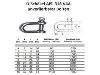 5mm 1 Stück Edelstahl D Schäkel unverlierbarer Bolzen Schlüsselbolzen AISI 314